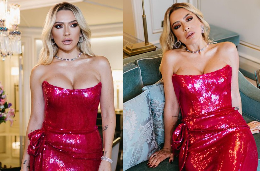 Hadise dekolteli elbisesiyle ayna karşısında poz verdi!