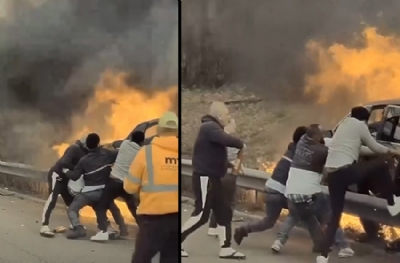 Yürekler ağza geldi! Yanan aracın içinde sıkıştı